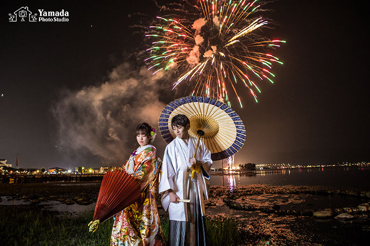 諏訪湖花火結婚写真