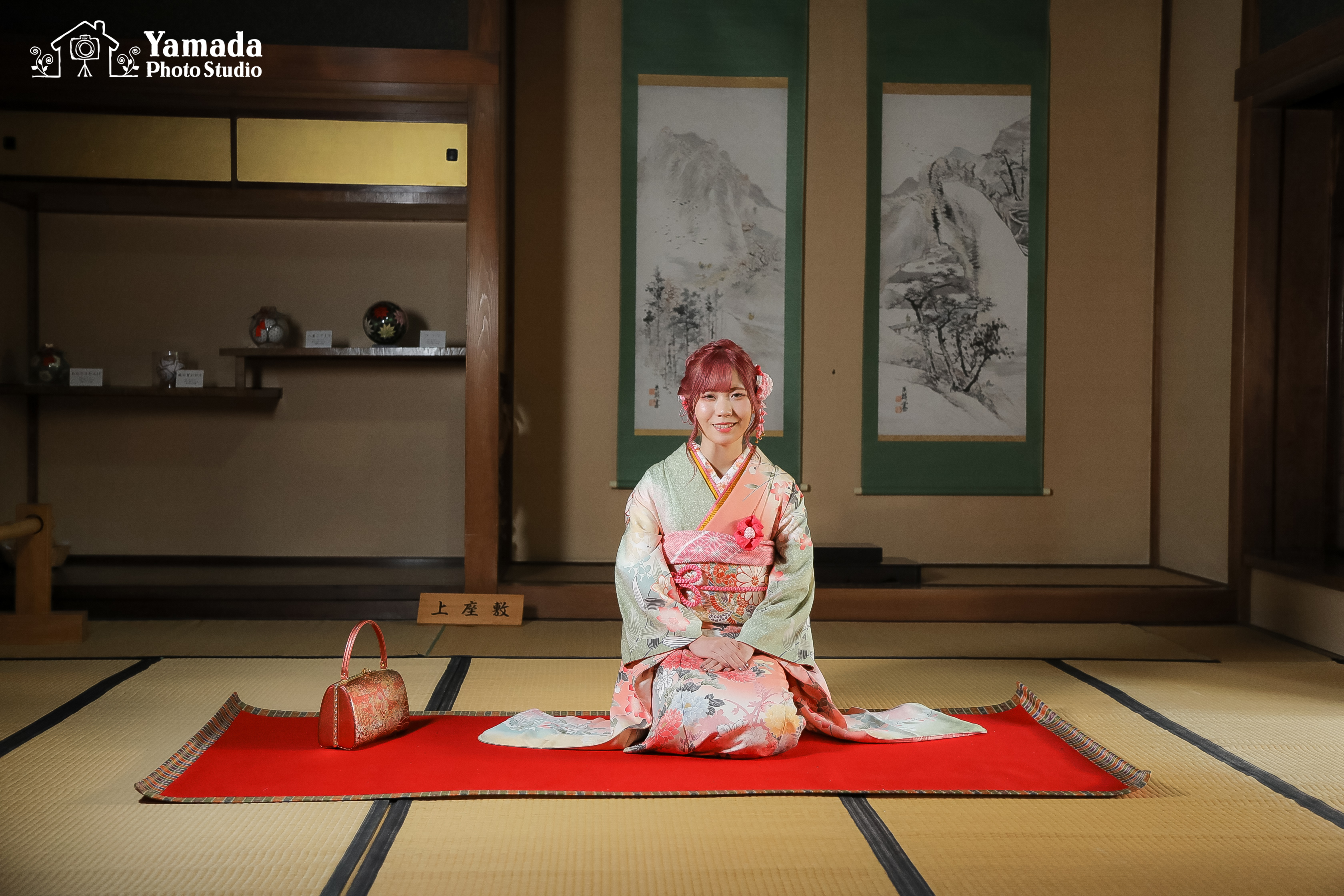 人気の黒地　王道古典柄とっても素敵　成人式前撮り　長襦袢おまけ 人気の黒地 王道古典柄とっても素敵 成人式前撮り 長襦袢おまけ