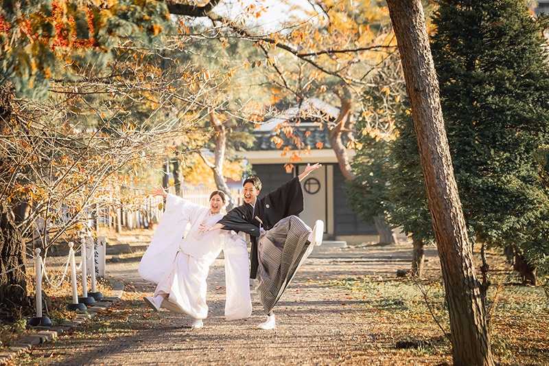 秋の松本城和装ブライダル